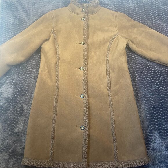 L.L. Bean Faux Fur lined Suede Winter Jacket Brown Womens size medium Petite - Picture 1 of 11